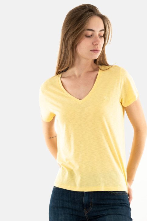 Tee shirt superdry studios slub emb vee qlc pale yellow main product photo