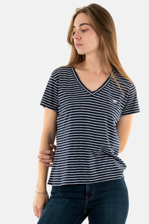 Tee shirt superdry studios slub emb vee ibx navy/optic stripe main product photo