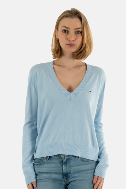 Pull léger tommy jeans essential vneck c1o breezy blue main product photo