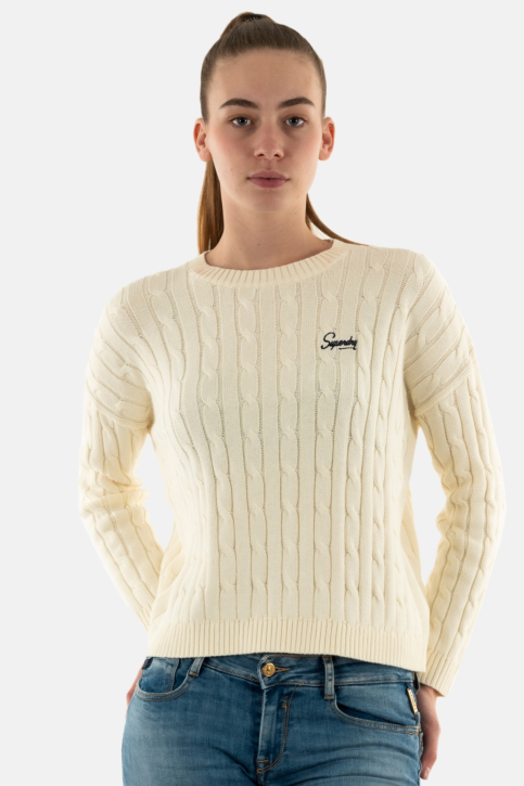 Pull léger superdry vintage dropped shoulder cable 71d off white main product photo