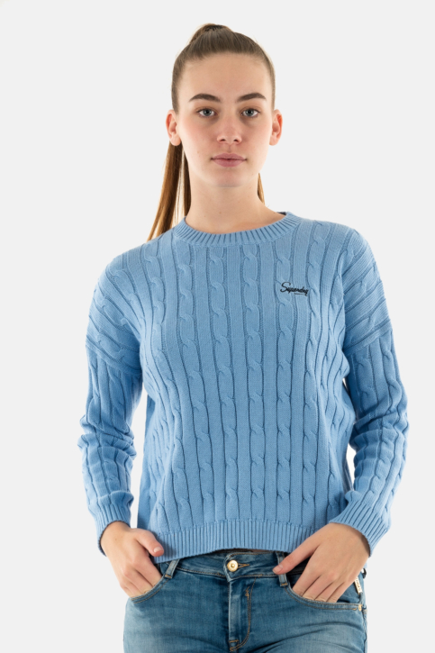 Pull léger superdry vintage dropped shoulder cable 30g pale blue main product photo