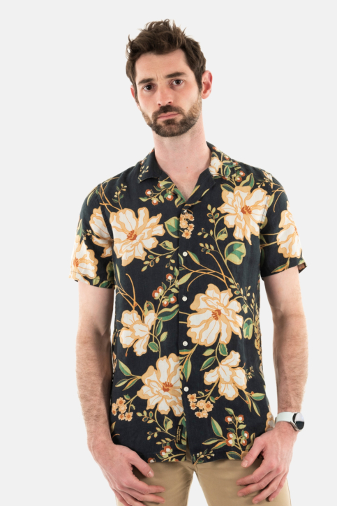 Chemise manches courtes superdry open collar print linen 1wd madeline navy print main product photo