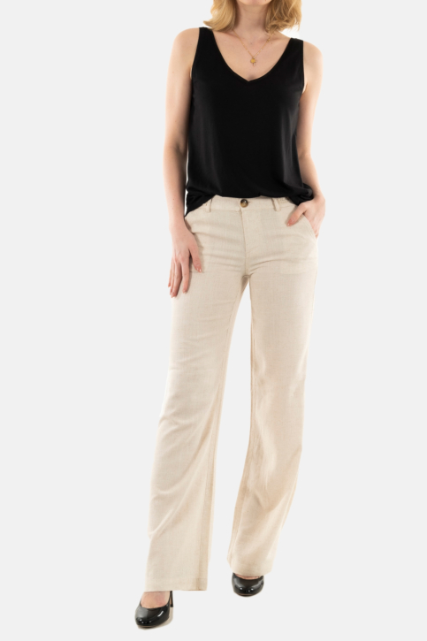 Pantalons freeman t. porter agatha plain linen lin24 f410 simply taupe main product photo