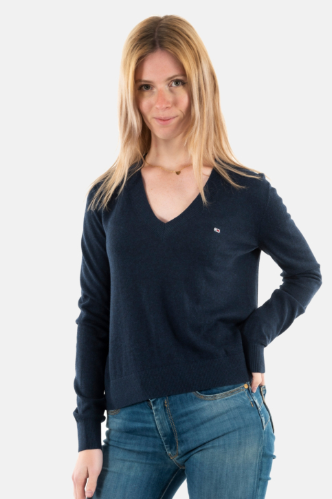 Sweat tommy jeans essential vneck dro dark night navy melange main product photo