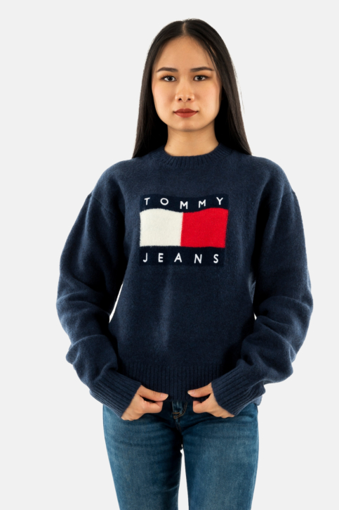 Pull hiver tommy jeans melange flag dro dark night navy melange main product photo