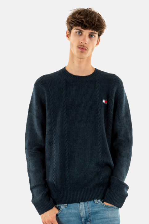 Sweat tommy jeans slim cable c1g dark night navy main product photo