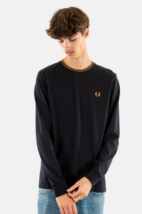 Tee shirt manches longues fred perry twin tipped m68 navy / dark caramel / dar main product photo