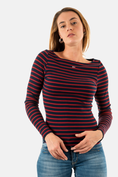 Tee shirt manches longues tommy jeans breton stripe 0g6 regatta red / dark night navy main product photo