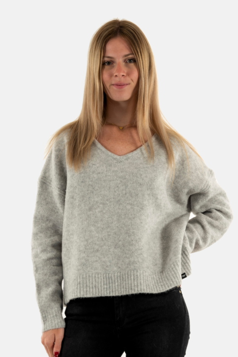 Pull hiver superdry oversized v neck rda light grey twist main product photo