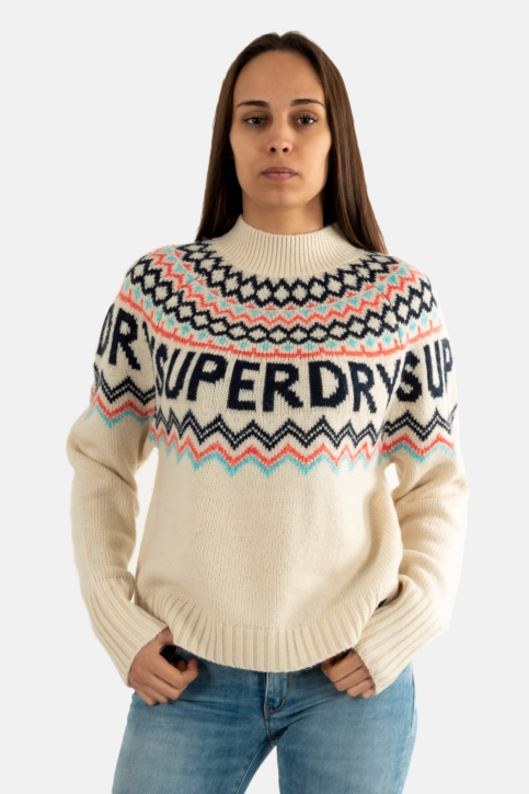 Pull hiver superdry fairisle b9q island ecru multi main product photo