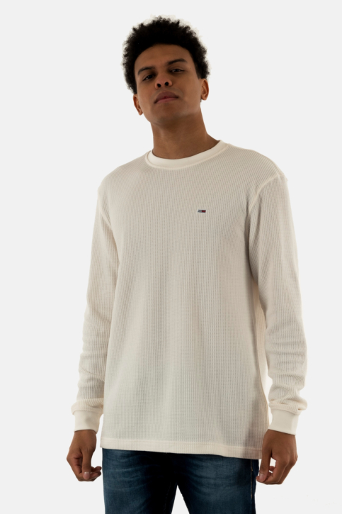 Tee shirt manches longues tommy jeans reg waffle ybh ancient white main product photo