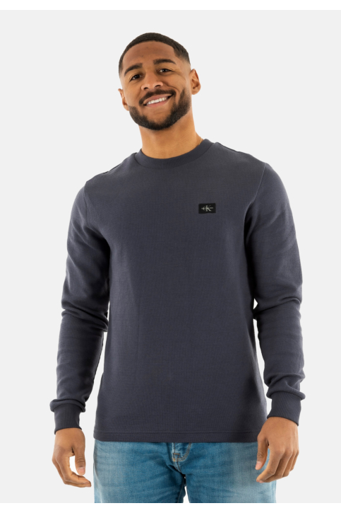 Tee shirt manches longues calvin klein jeans woven label waffle cge india ink main product photo