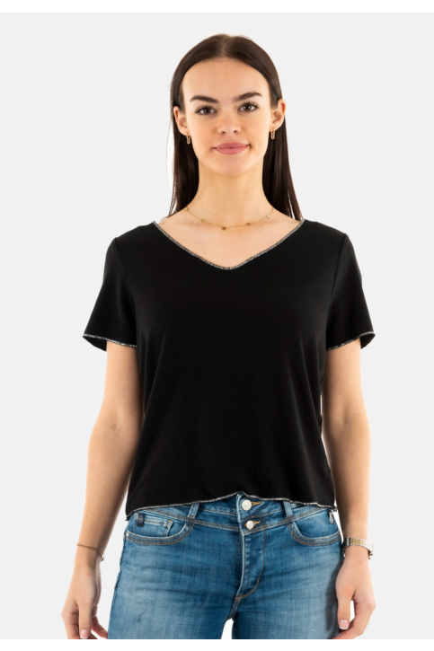 Tee shirt only hanna black silver glitter edges main product photo