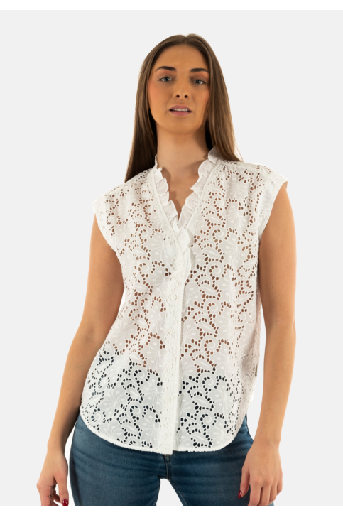 Chemisier manches courtes Le Temps Des Cerises bamba 1001 white main product photo