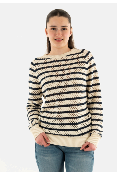 Pull leger superdry stripe crochet slouchy crew e1p natural white stripe main product photo