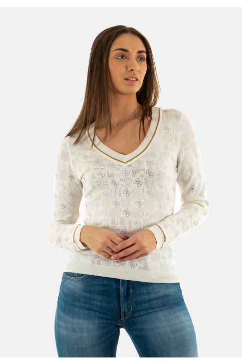 Pull leger guess jeans w5gr07 g012 cream white main product photo