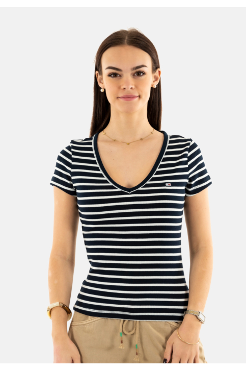 Tee shirt tommy jeans slim essential r 0a6 dark night navy / stripe main product photo