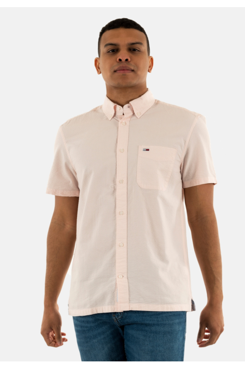 Chemise manches courtes tommy jeans reg seersucker s th3 precious pink stripes main product photo
