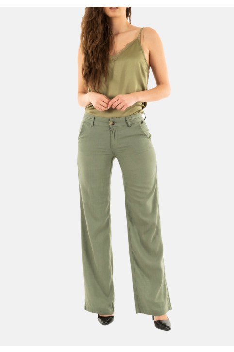 Pantalons freeman t. porter agatha plain linen lin24 f839 deep lichen green main product photo