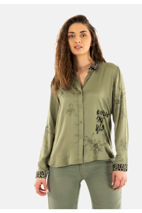 Chemisier freeman t. porter katy sahara trip cv12-s f839 deep lichen green main product photo