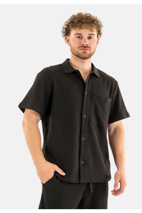 Chemise manches courtes calvin klein jeans chunky waffle beh ck black main product photo