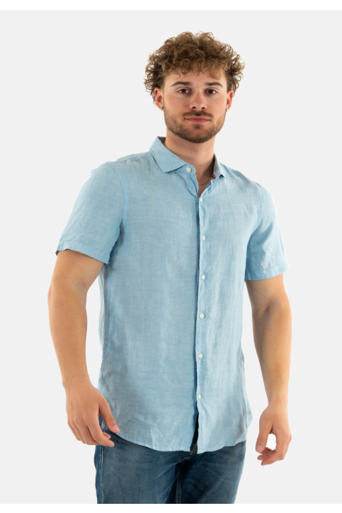 Chemise manches courtes superdry vacation linen s/s f5p sea blue chambray main product photo