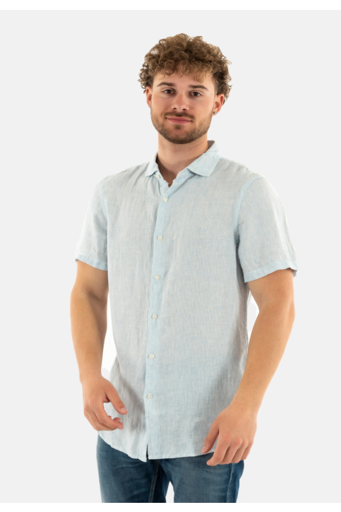 Chemise manches courtes superdry vacation linen s/s f5q sky blue ticking linen main product photo