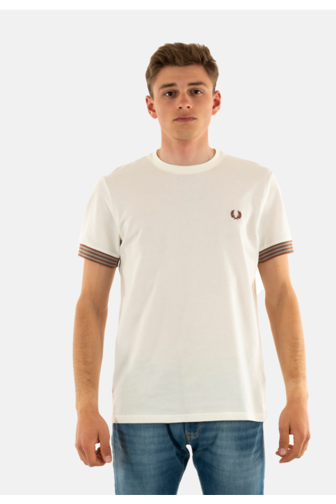 Tee shirt fred perry striped cuff 760 light ecru main product photo