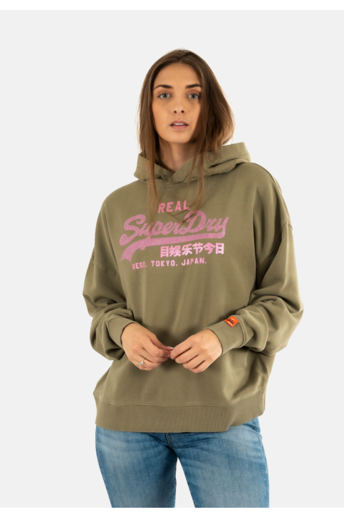 Sweat superdry vl rhinestone relaxed 9zd dark sage green main product photo