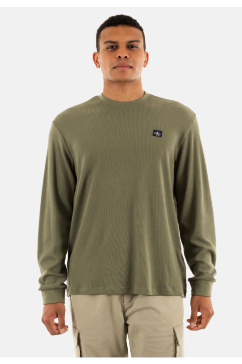 Tee shirt manches longues calvin klein jeans waffle badge crew ldy dusty olive main product photo