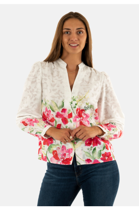 Chemisier salsa floral print jacquard 721 medium red v1 main product photo