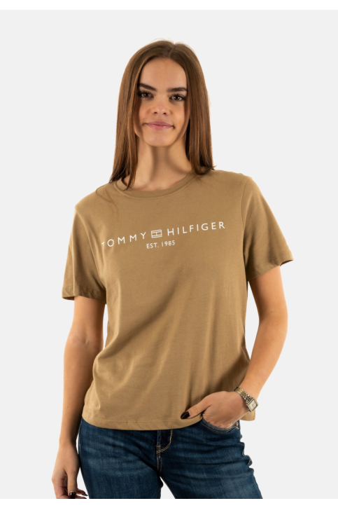 Tee shirt tommy jeans reg corp logo aei driftwood taupe main product photo