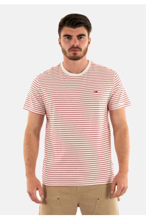 Tee shirt tommy jeans slim stripe ybh ancient white/red stripe main product photo