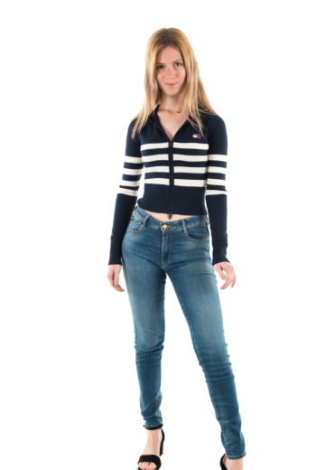 Gilets cardigans tommy jeans stripe zip c1g dark night navy/stripe