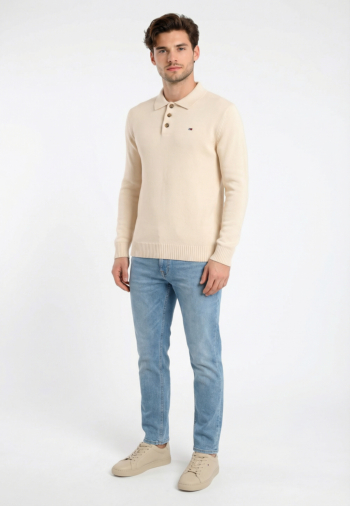 Polos manches longues tommy jeans slim essential ybh ancient white