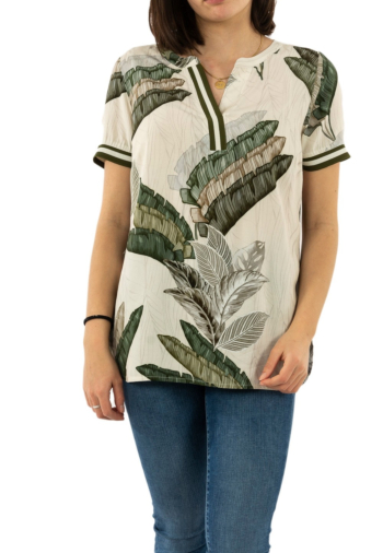 tee shirt geisha 03216-20 000010 - off-white/green combi