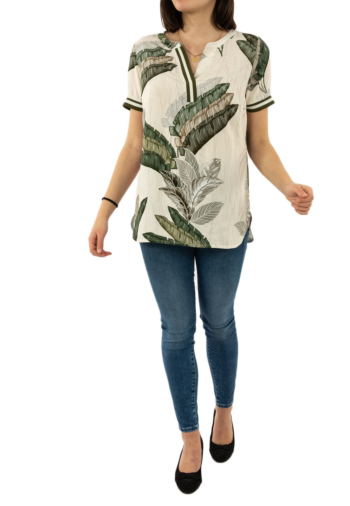 tee shirt geisha 03216-20 000010 - off-white/green combi