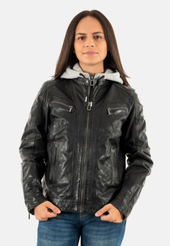 Blousons cuir rose garden silene hood sheep aosta black