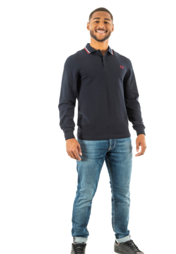 Polos manches longues fred perry m3636 t55 nvy/swht/bntred