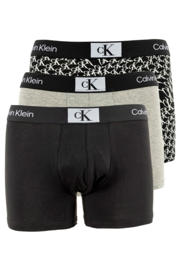 Calecons et slips calvin klein jeans trunk 3pk jgn blk grey hthr warped logo prt_blk