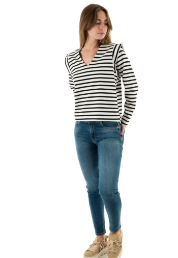 tee shirt manches longues ichi itira 202756 cloud dancer w. black stripe