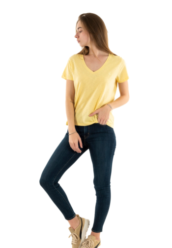 Tee shirt superdry studios slub emb vee qlc pale yellow