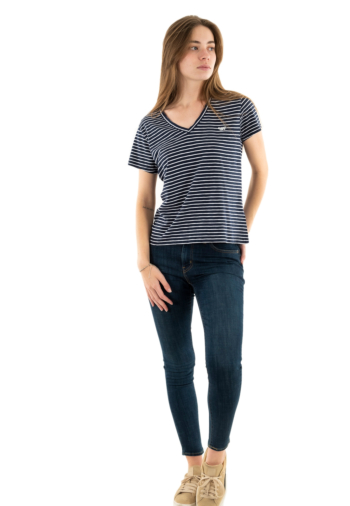 Tee shirt superdry studios slub emb vee ibx navy/optic stripe