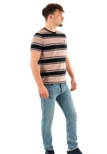 Tee shirt fred perry bold stripe u89 dkpink/dustro/bk