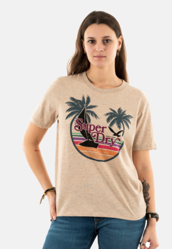 Tee shirt superdry outdoor stripe relaxed 2bg orange apricot ice marl