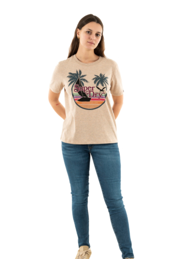 Tee shirt superdry outdoor stripe relaxed 2bg orange apricot ice marl