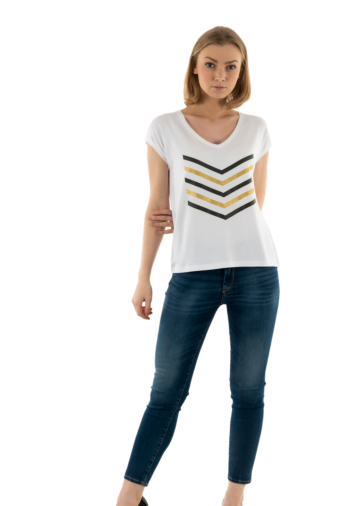 Tee shirt hbt justine 10 kg blanc/kaki gold