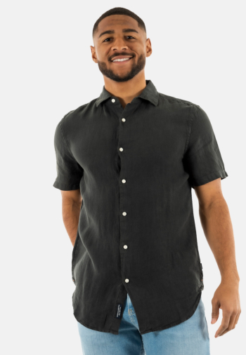 Chemise manches courtes superdry studios casual linen afb washed black