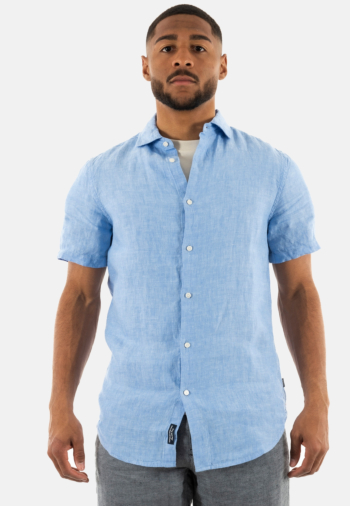 Chemise manches courtes superdry studios casual linen fzy light blue chambray