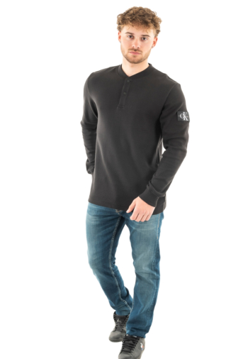 Polos manches longues calvin klein jeans badge waffle beh black